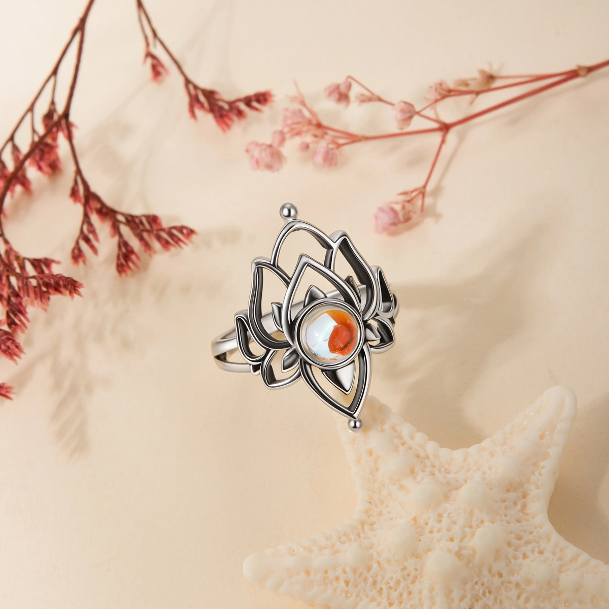 Lotus Moonstone Ring