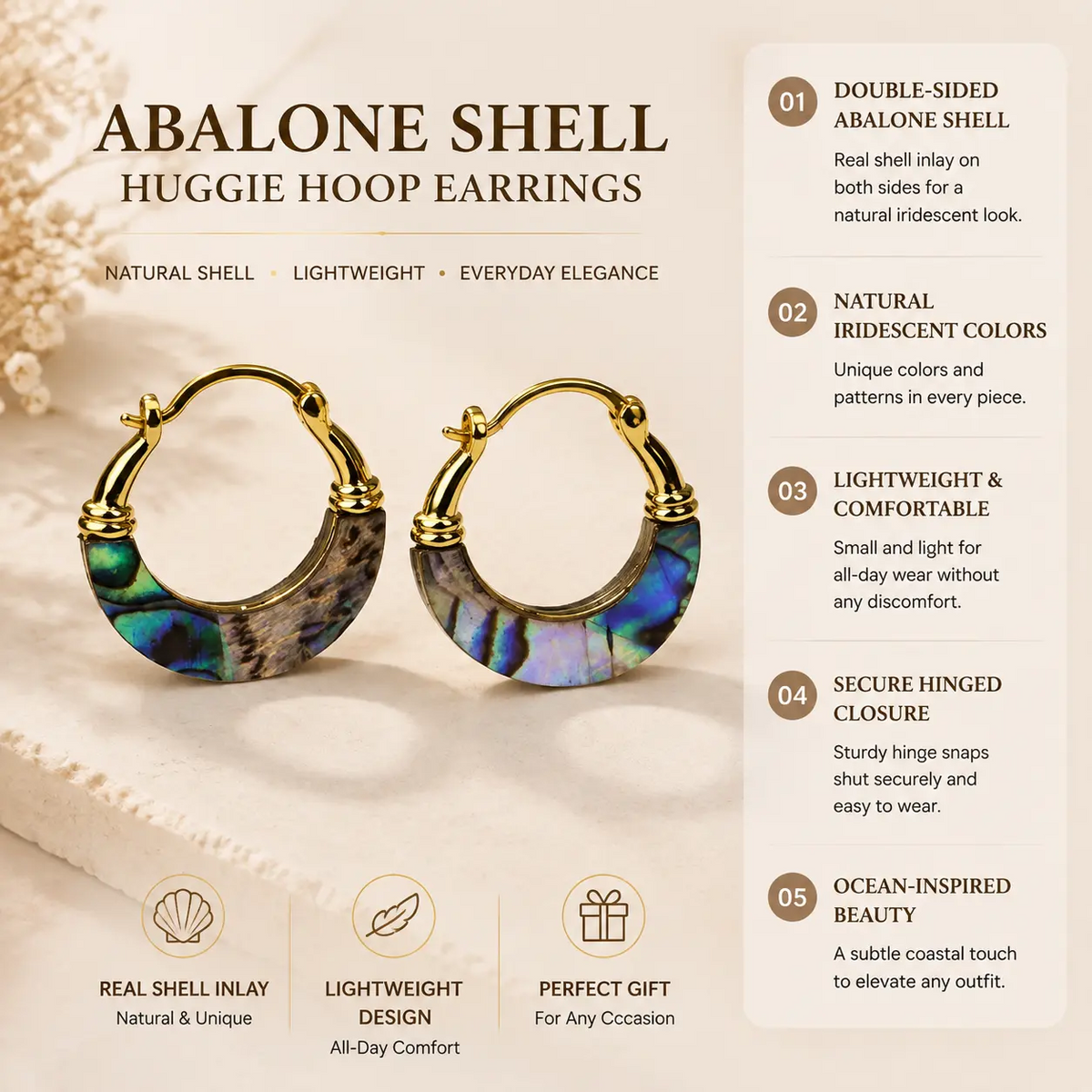 Abalone Shell Huggie Earrings