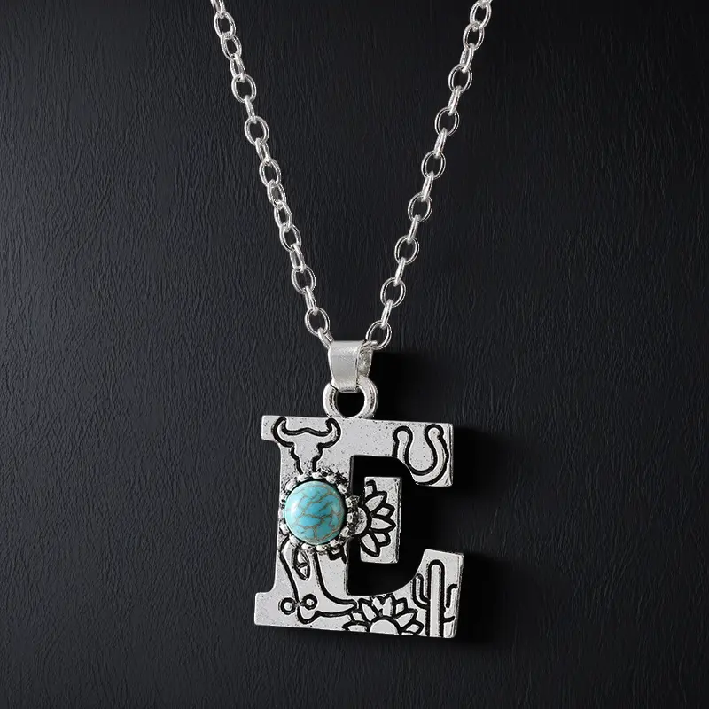 Boho Turquoise Accented Letter Initial Necklace