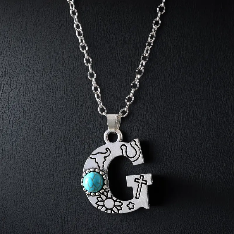 Boho Turquoise Accented Letter Initial Necklace