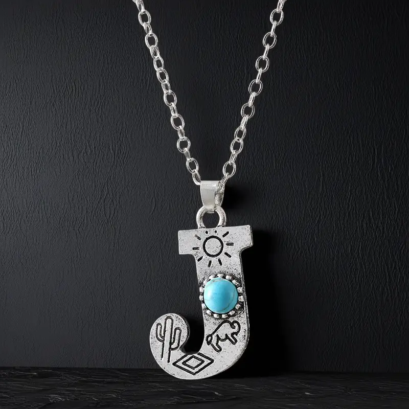 Boho Turquoise Accented Letter Initial Necklace