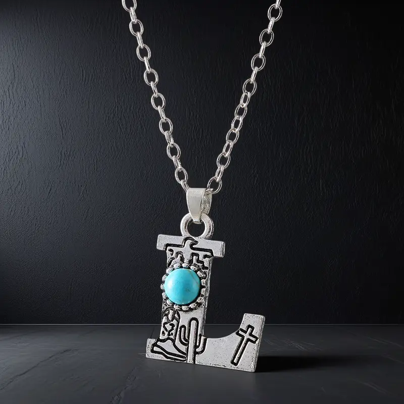 Boho Turquoise Accented Letter Initial Necklace
