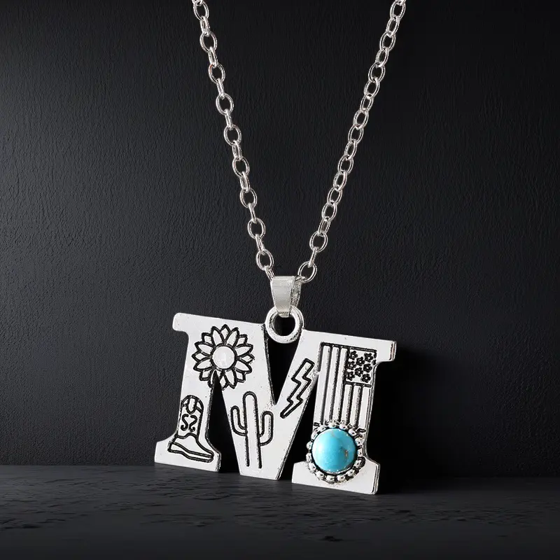 Boho Turquoise Accented Letter Initial Necklace