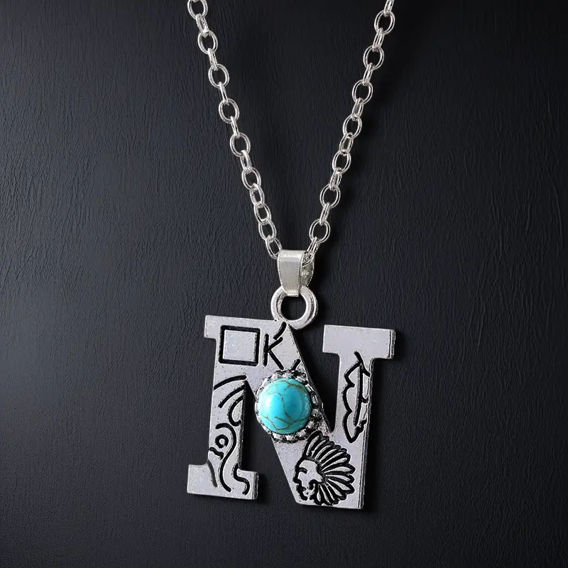 Boho Turquoise Accented Letter Initial Necklace