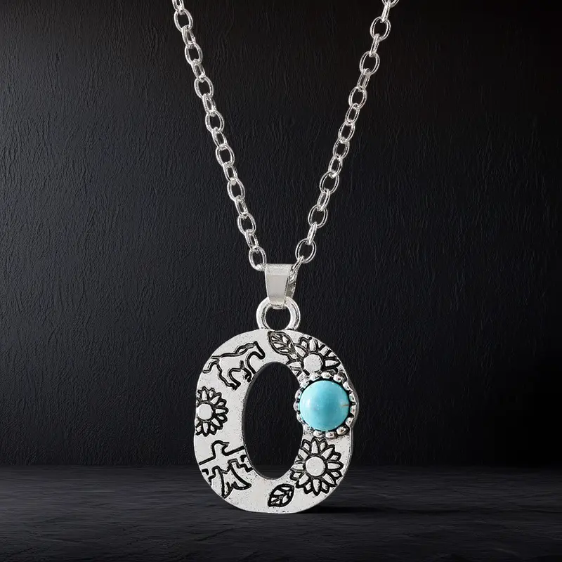 Boho Turquoise Accented Letter Initial Necklace
