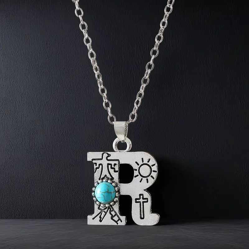 Boho Turquoise Accented Letter Initial Necklace