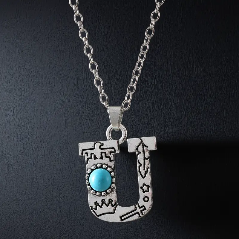 Boho Turquoise Accented Letter Initial Necklace