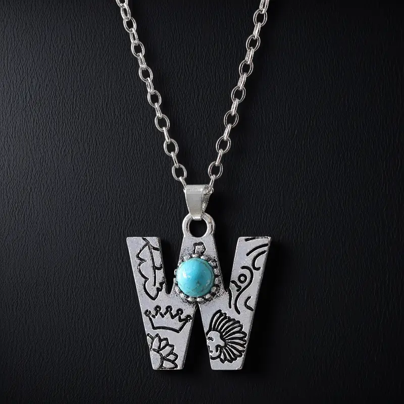 Boho Turquoise Accented Letter Initial Necklace