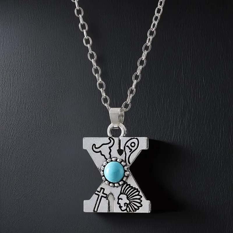 Boho Turquoise Accented Letter Initial Necklace