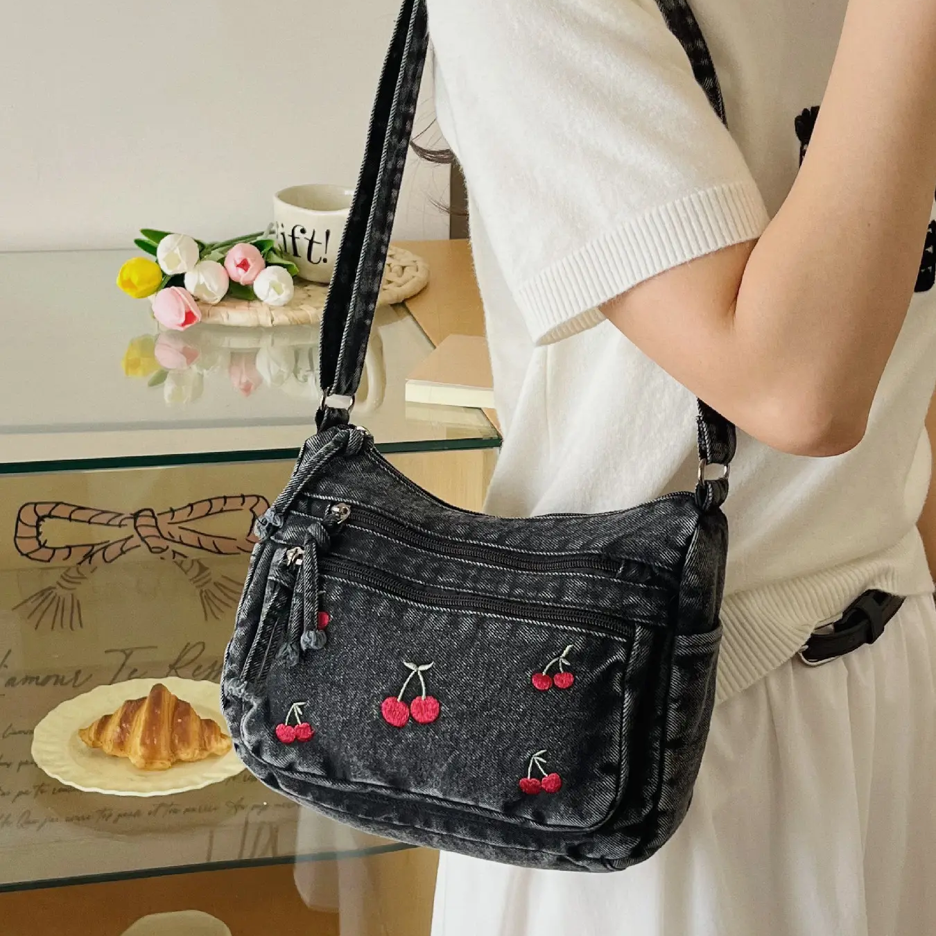 Cherry Denim Bag