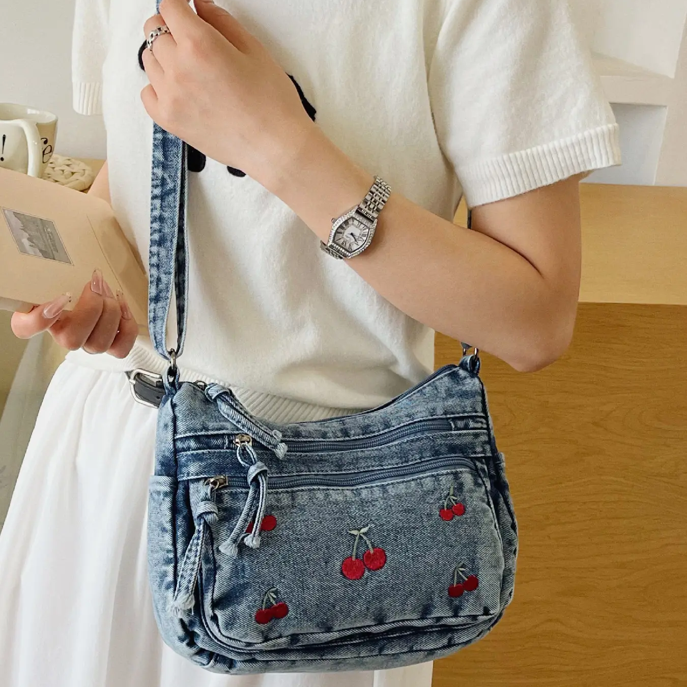 Cherry Denim Bag