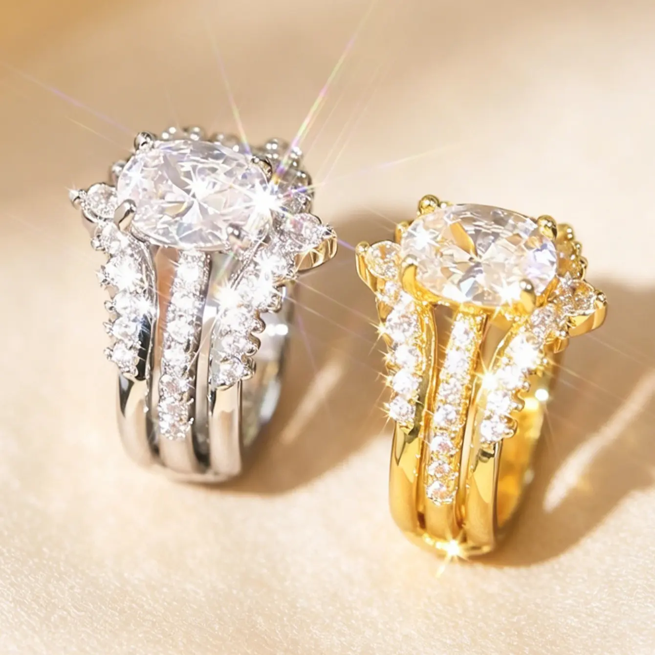 2pc Oval Gem Ring Set