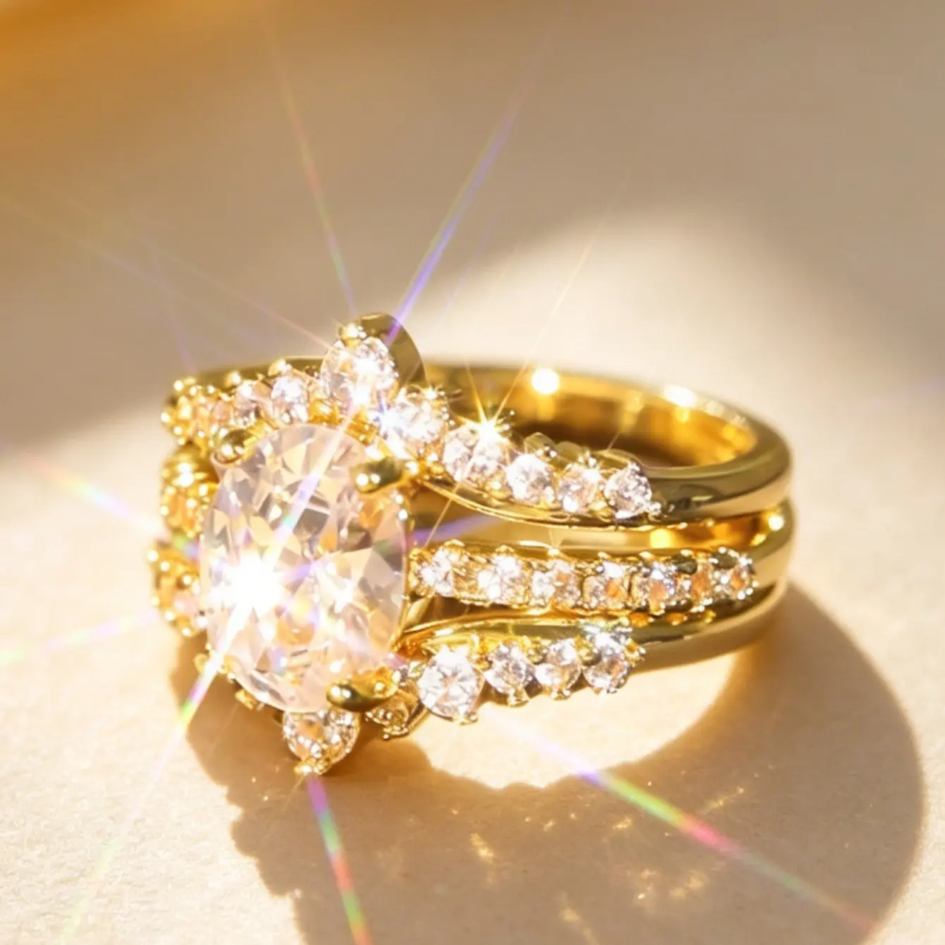 2pc Oval Gem Ring Set