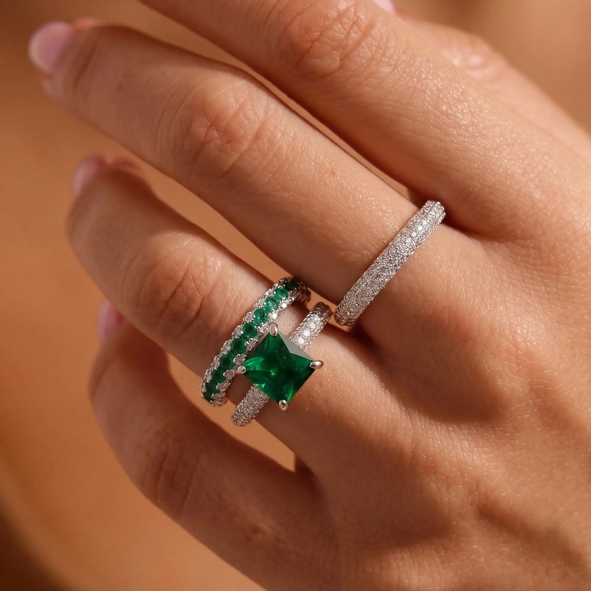 3pc Emerald Green Rings
