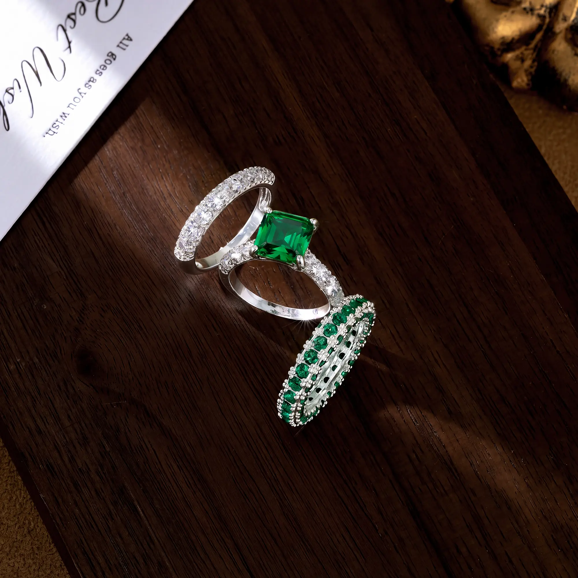 3pc Emerald Green Rings
