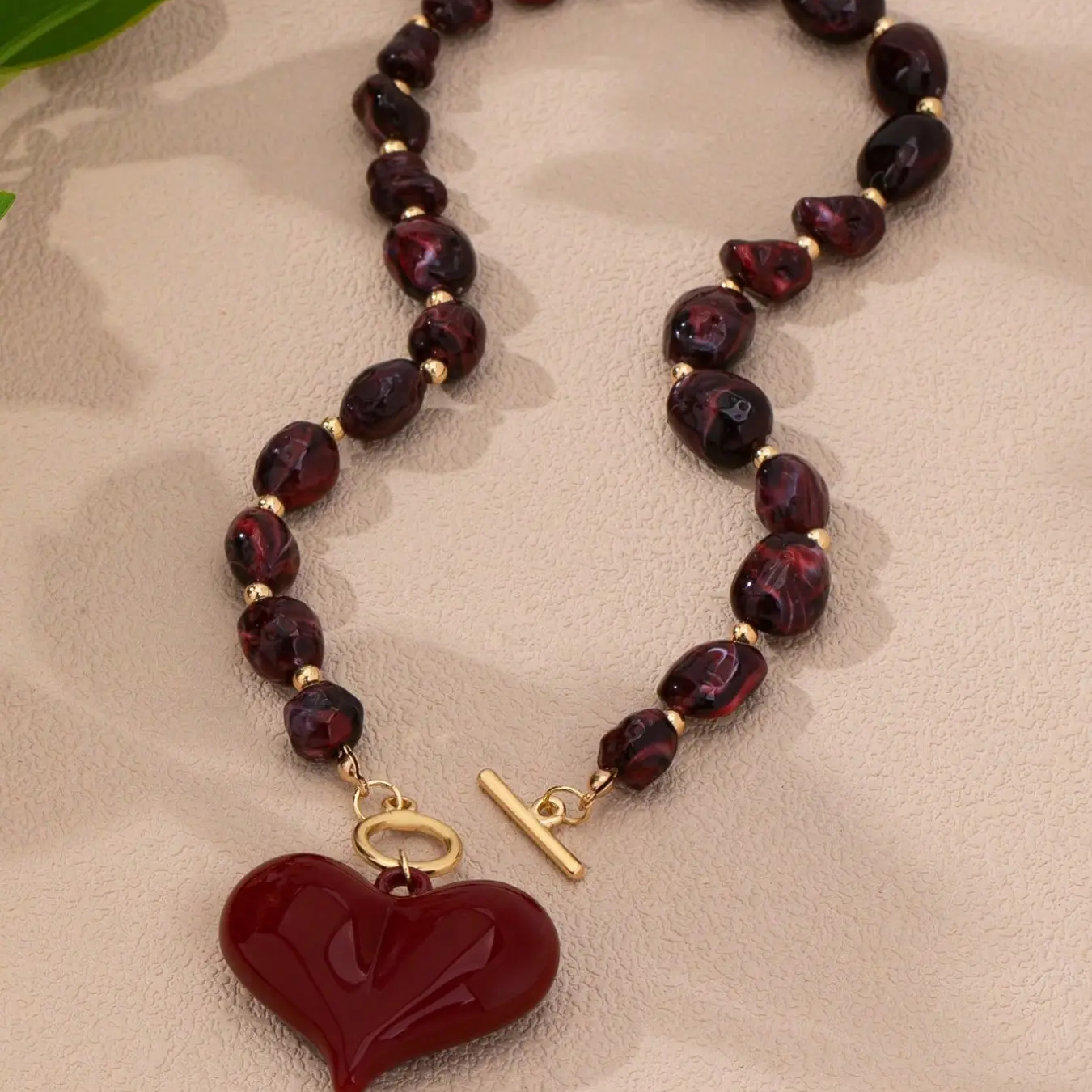 2pc Marble Beaded Heart Necklace