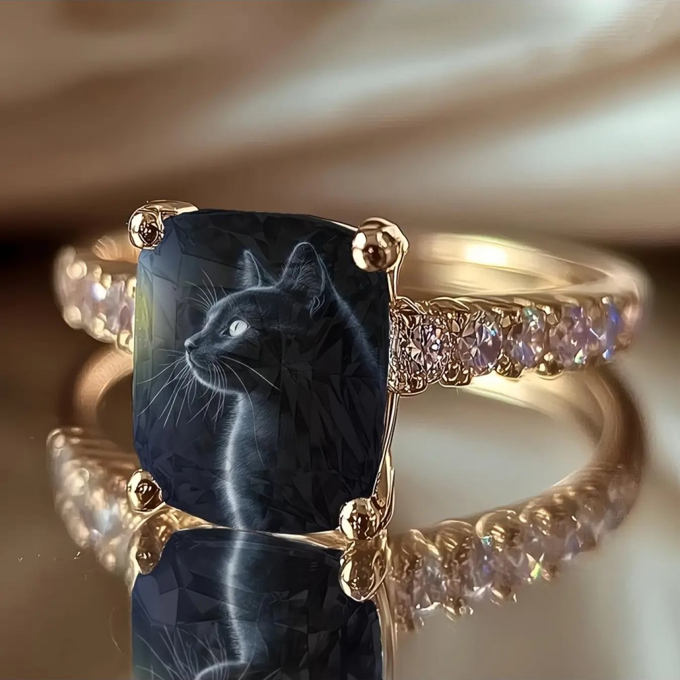 Shadow Black Cat Square Ring
