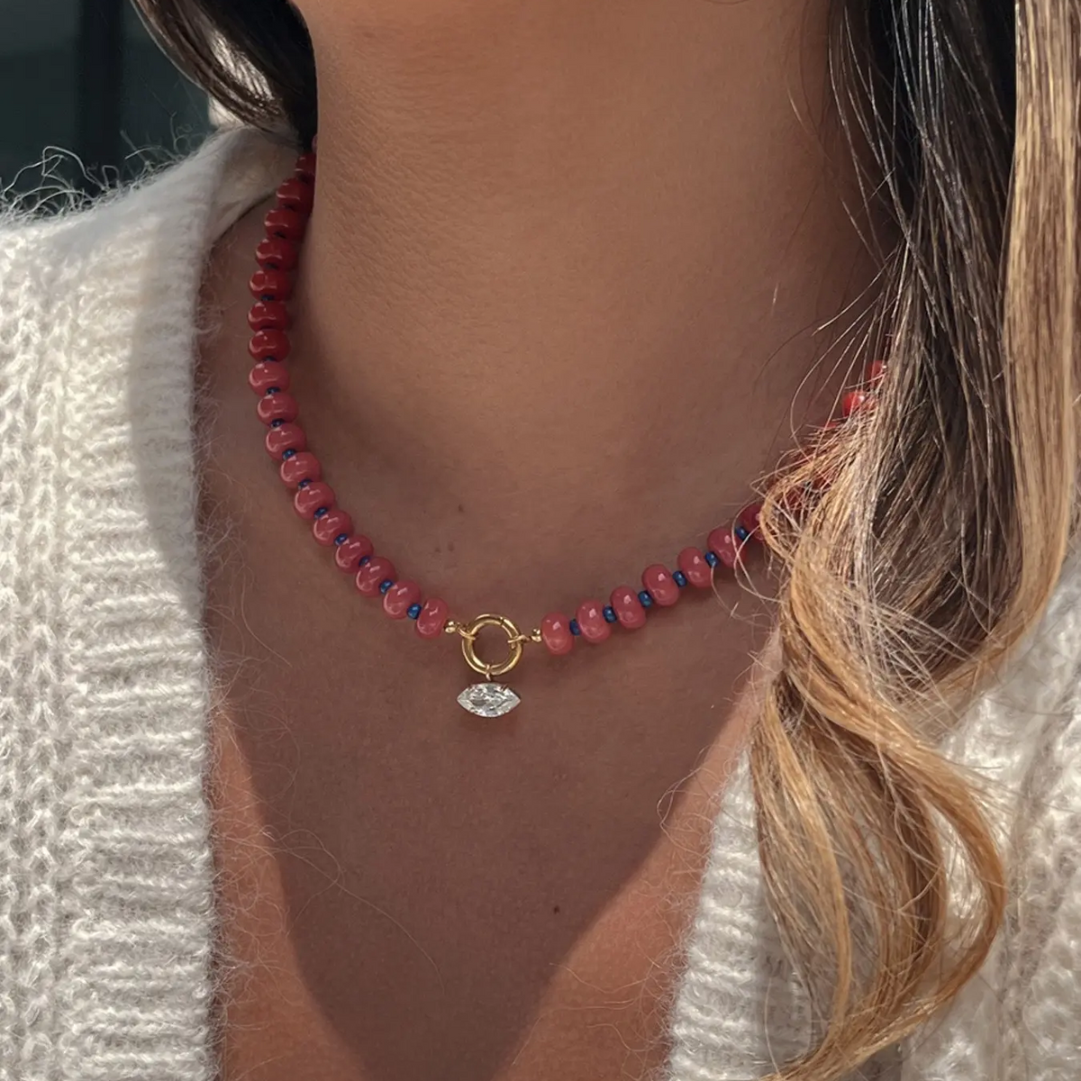 Natural Stone Zircon Pendant Necklace
