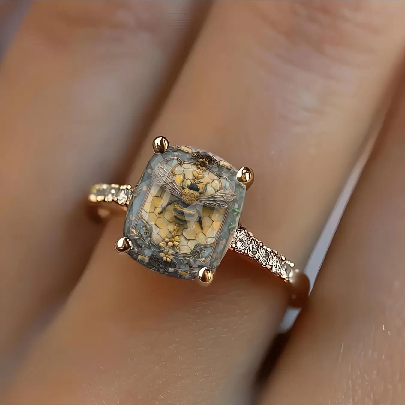 Honeycomb Bee Square Ring