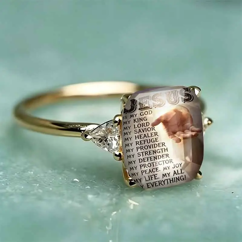 Sacred Hand Text Print Statement Ring