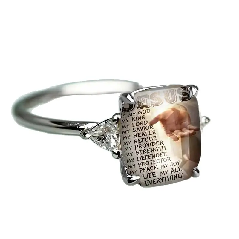 Sacred Hand Text Print Statement Ring
