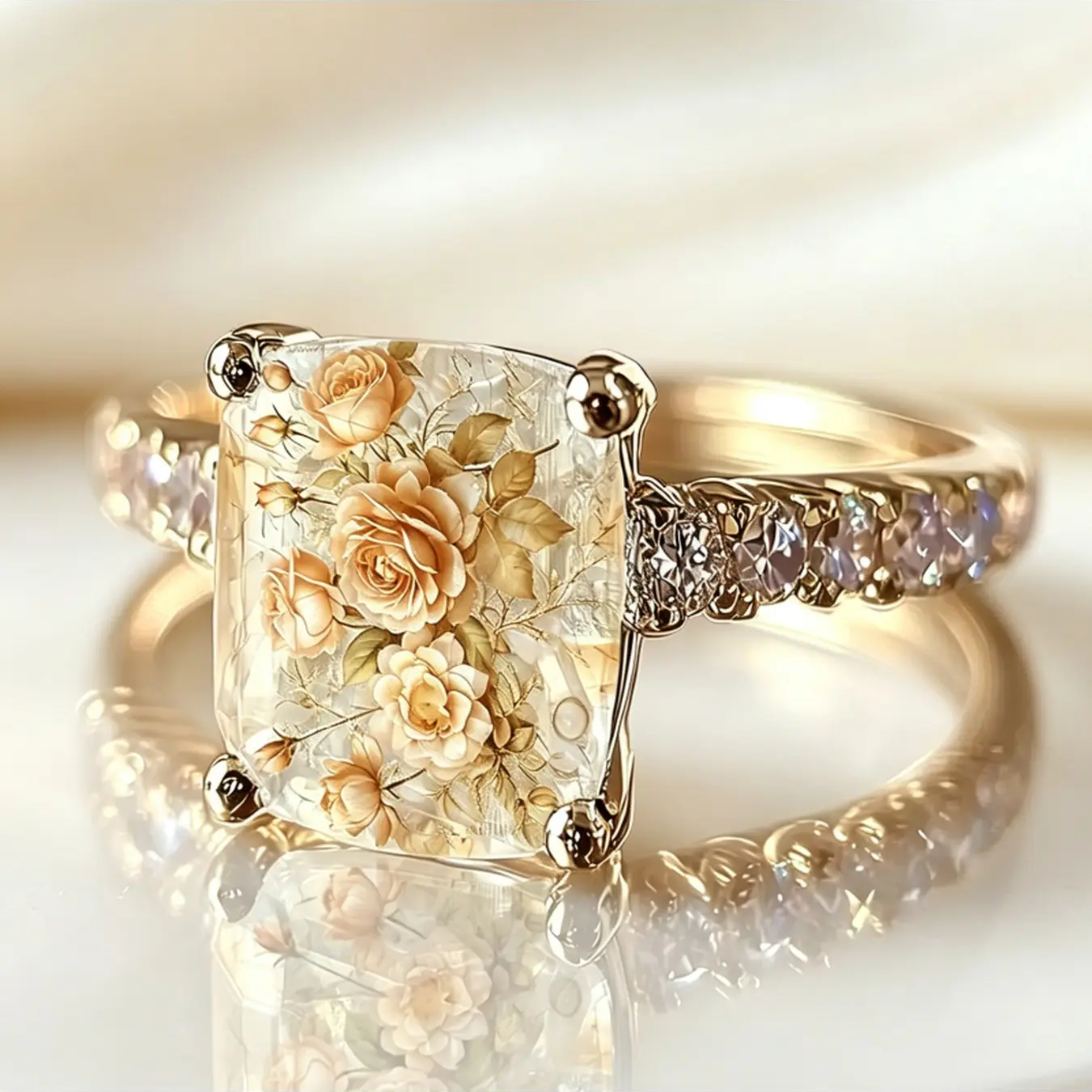 Yellow Rose Square Ring