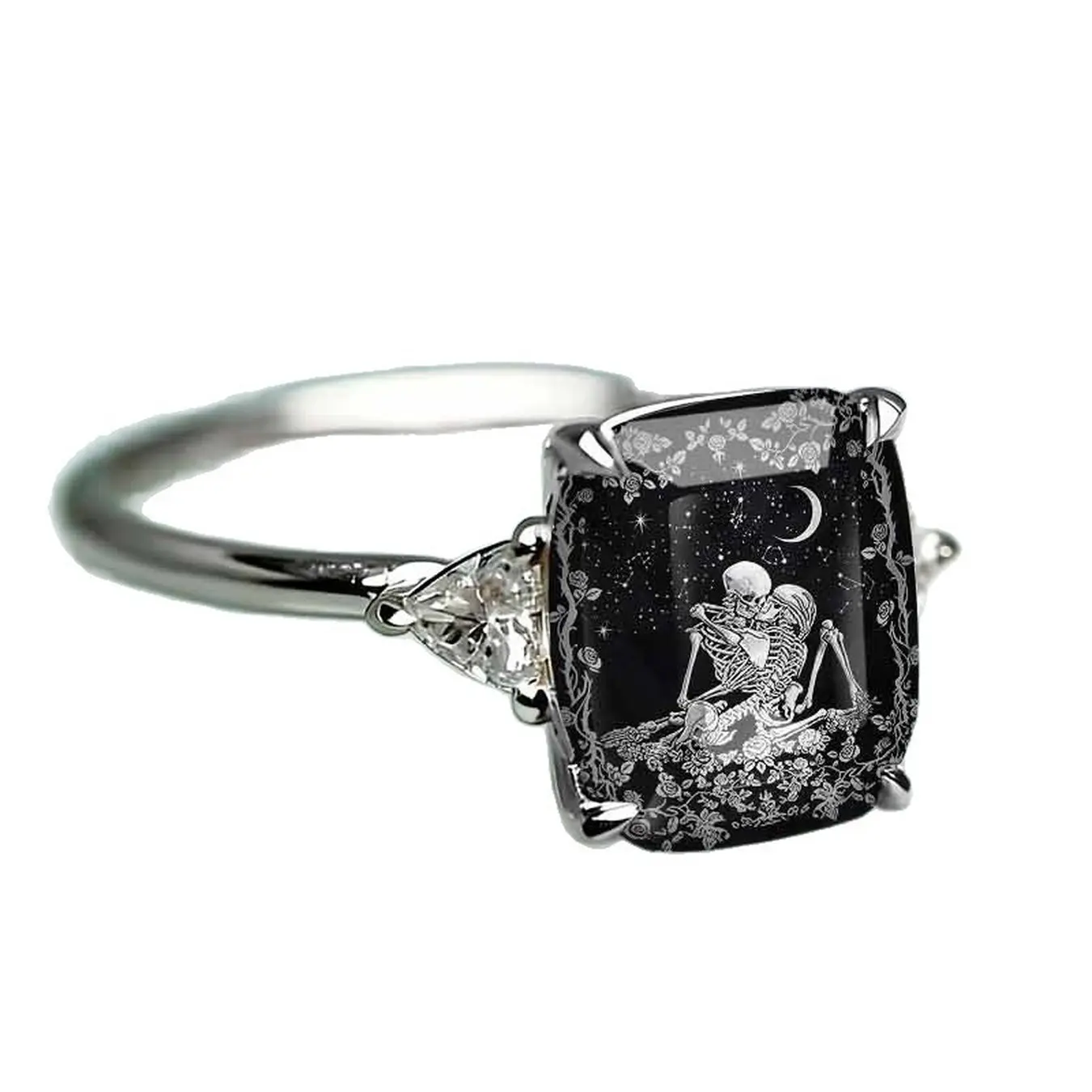 Starry Night Couple Skeleton Square Ring