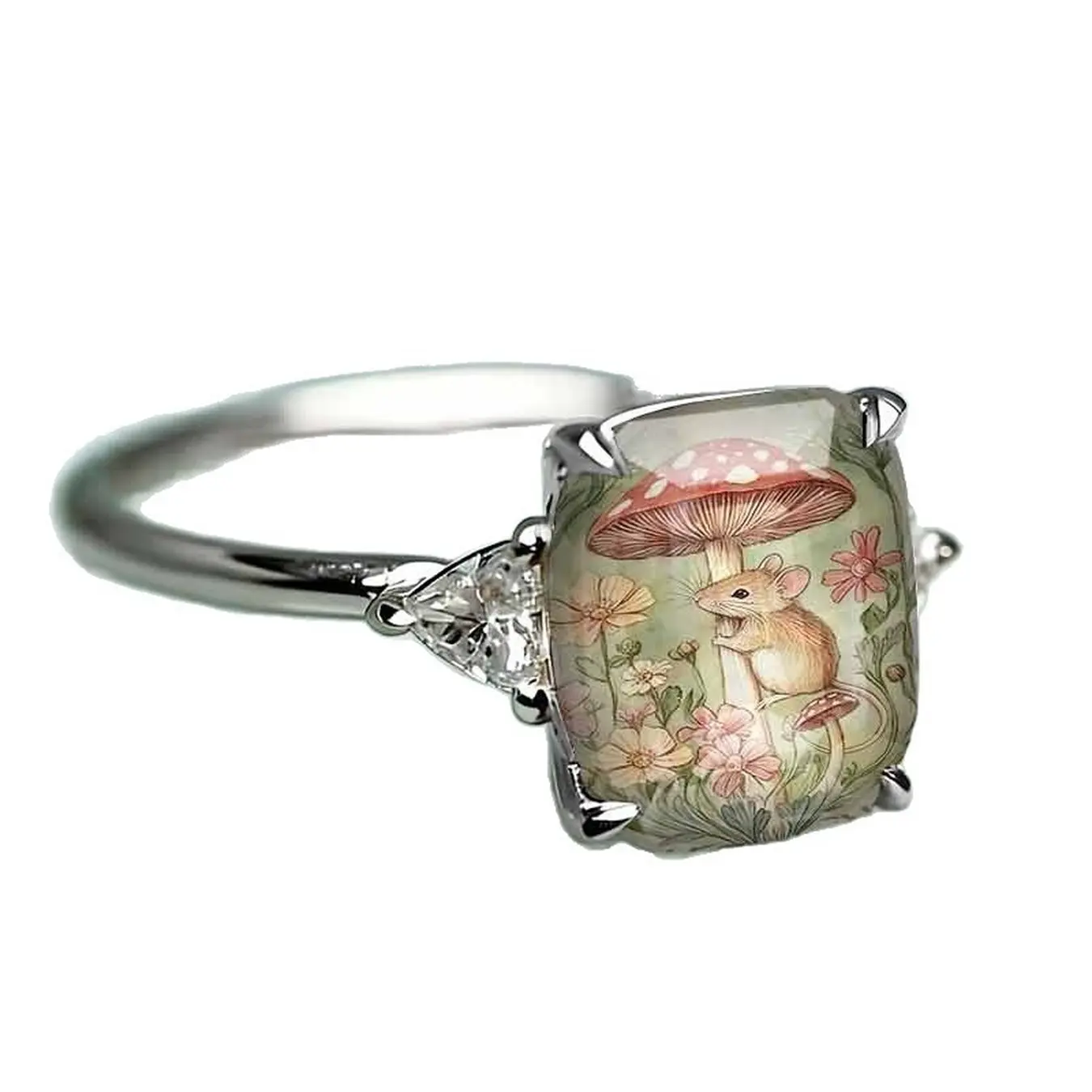 Forest Mouse Mushroom Statement Ring