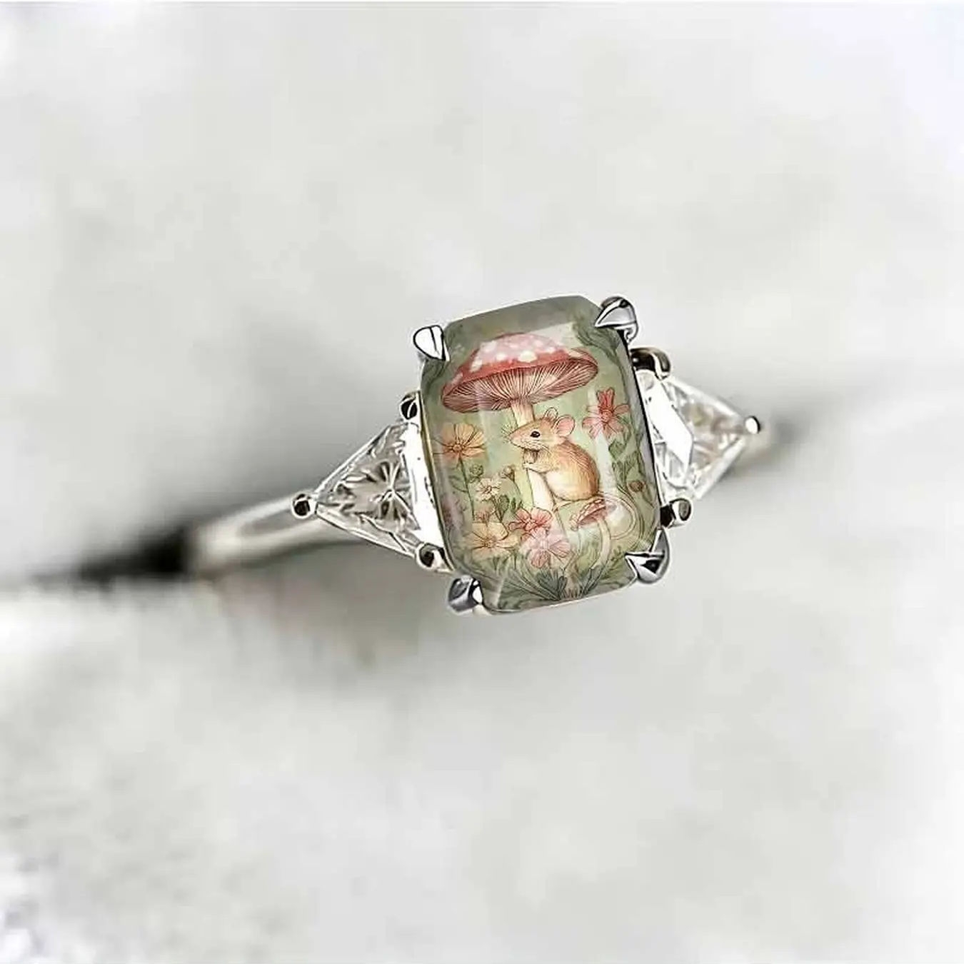 Forest Mouse Mushroom Statement Ring