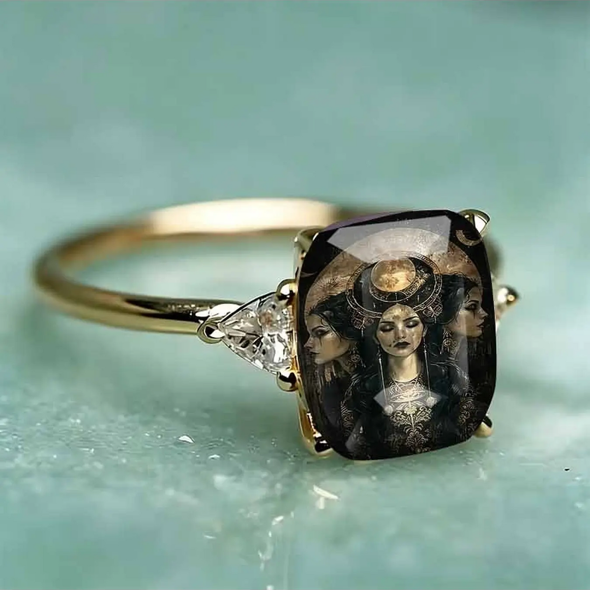 Triphasic Moon Goddess Statement Ring