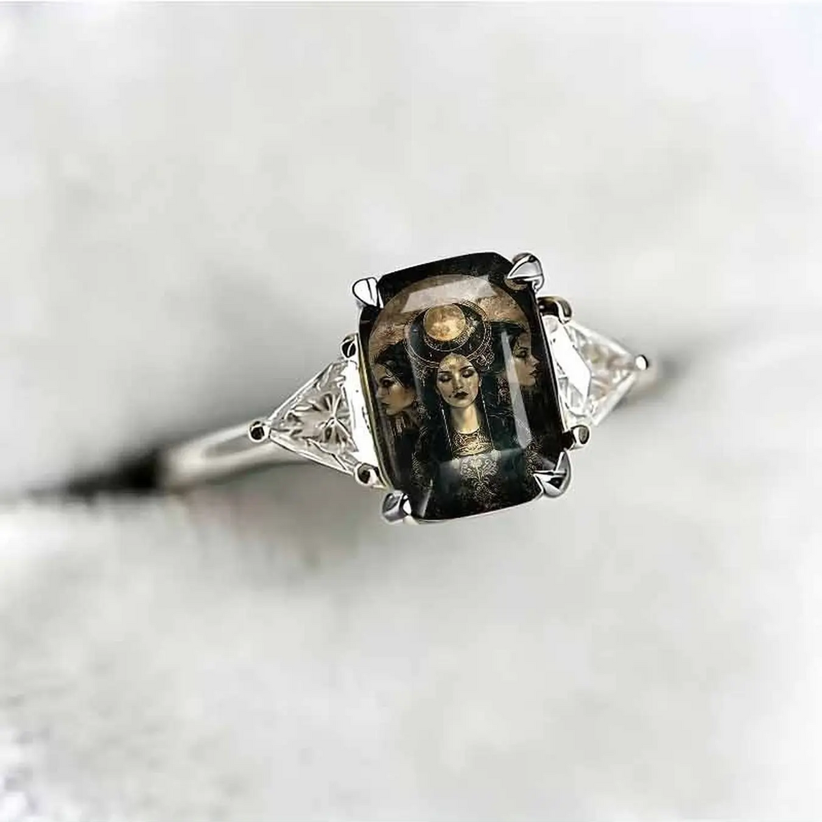 Triphasic Moon Goddess Statement Ring