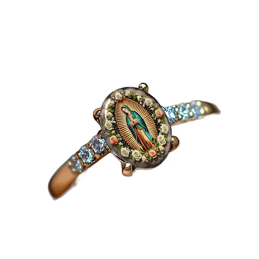 Floral Virgin Mary Oval Ring