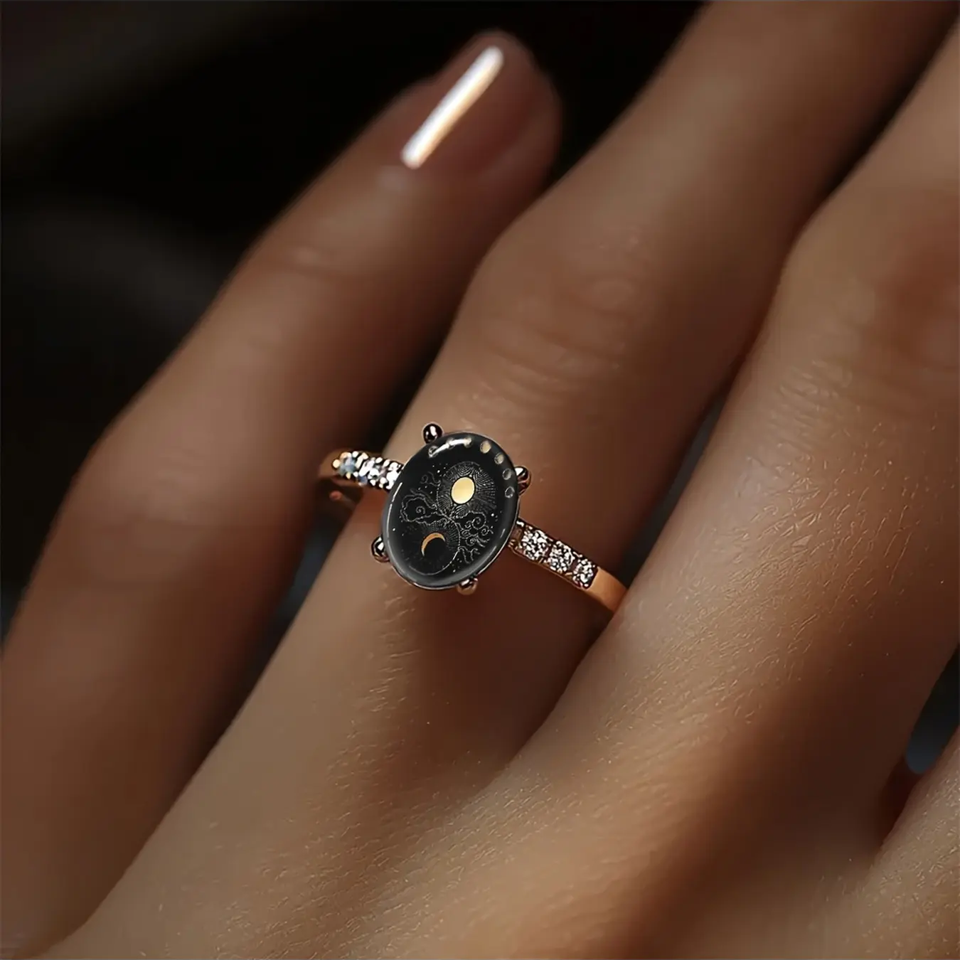 Sun and Moon Cloud Oval Ring