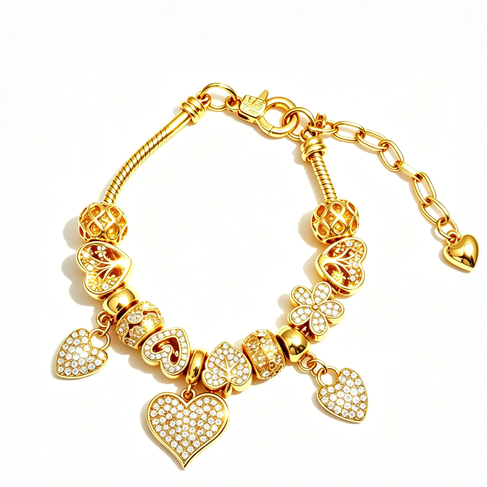 Golden Heart Charms Bracelet