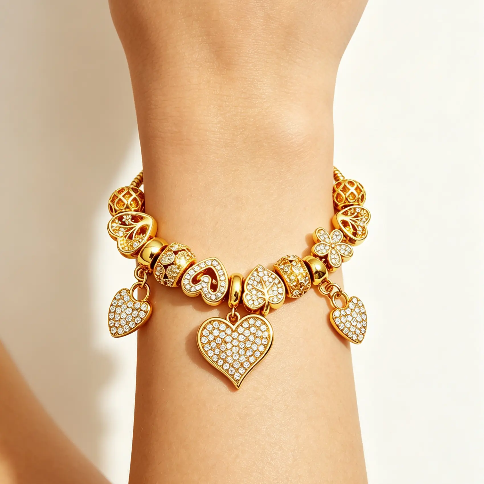 Golden Heart Charms Bracelet