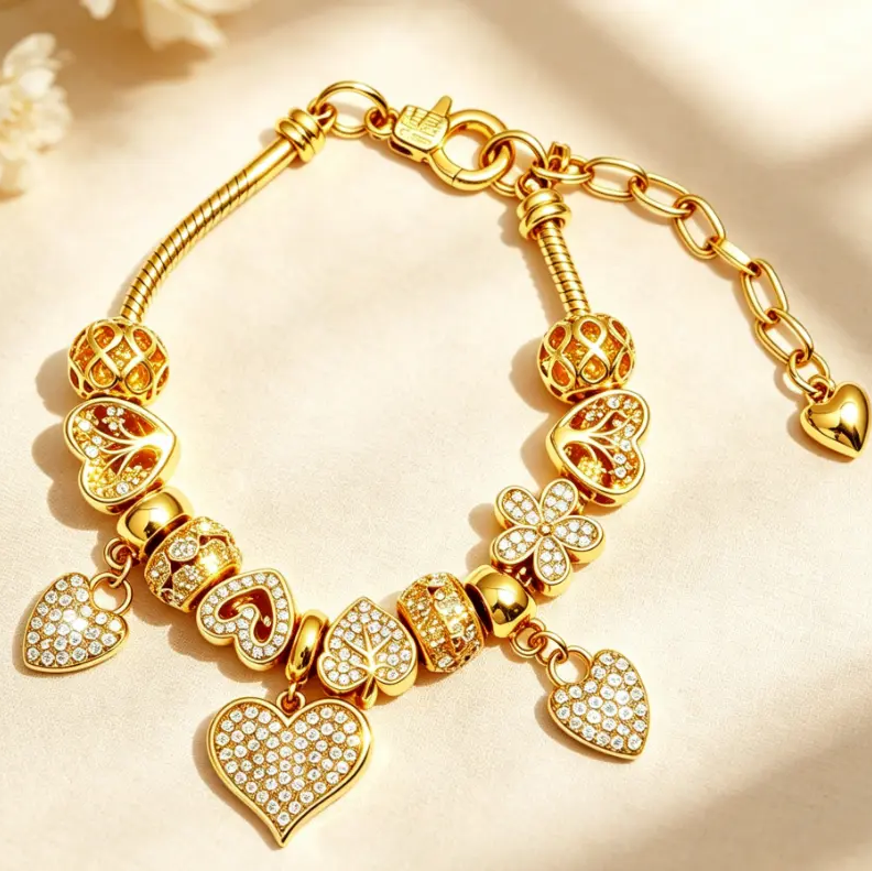 Golden Heart Charms Bracelet