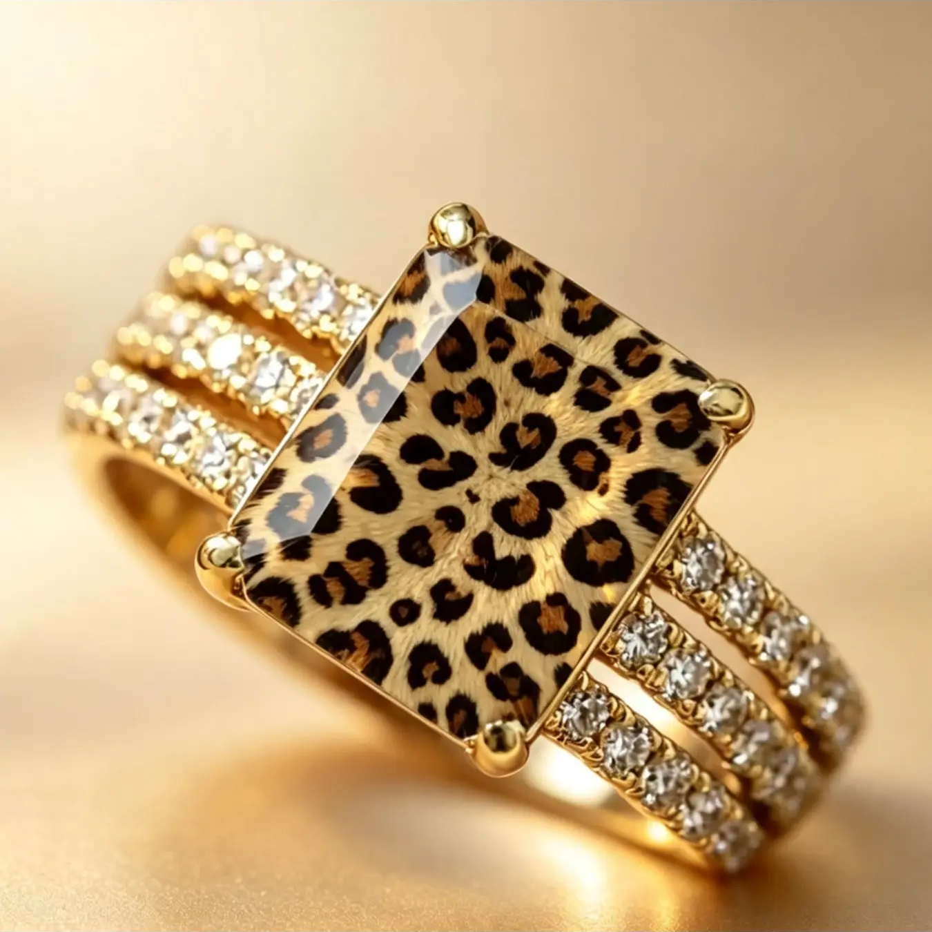 Leopard Square Three Layer Ring