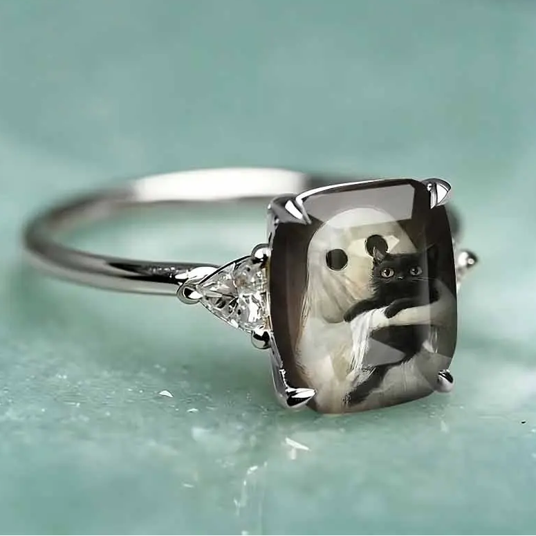 Ghost Holding Cat Statement Ring