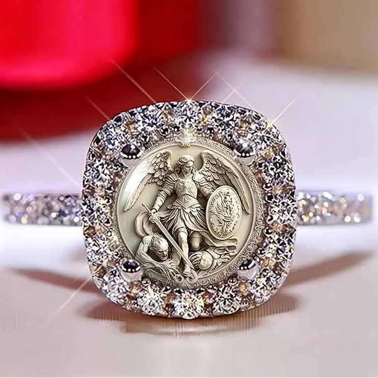 Saint Michael Archangel Pave Ring