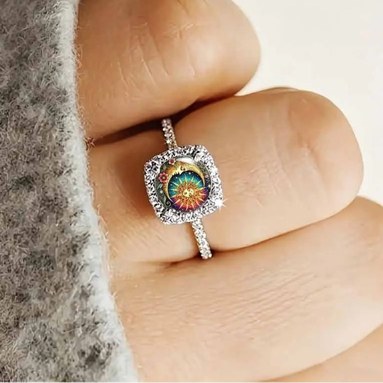 Celestial Sun Moon Pave Ring