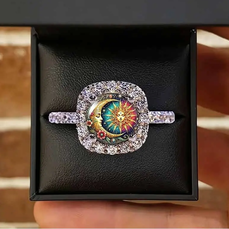 Celestial Sun Moon Pave Ring