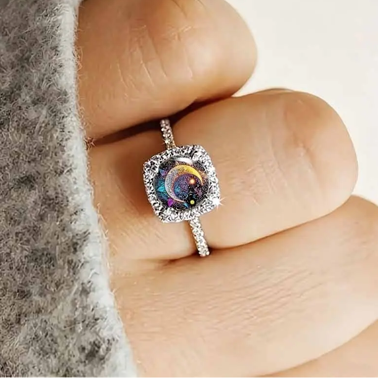 Intricate Crescent Moon Pave Ring
