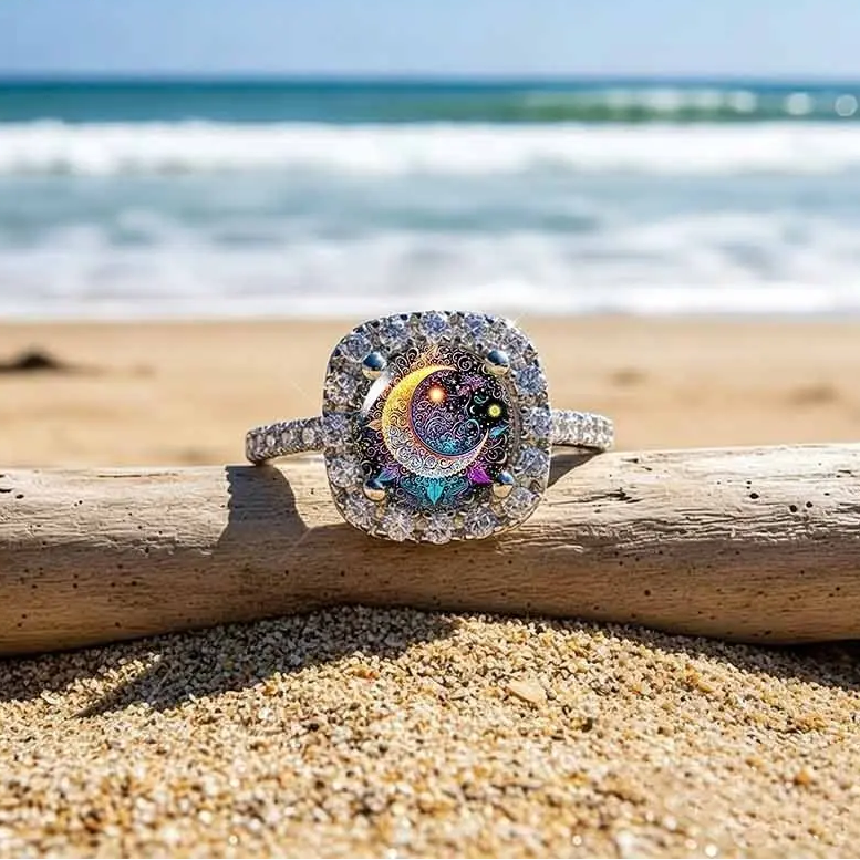 Intricate Crescent Moon Pave Ring