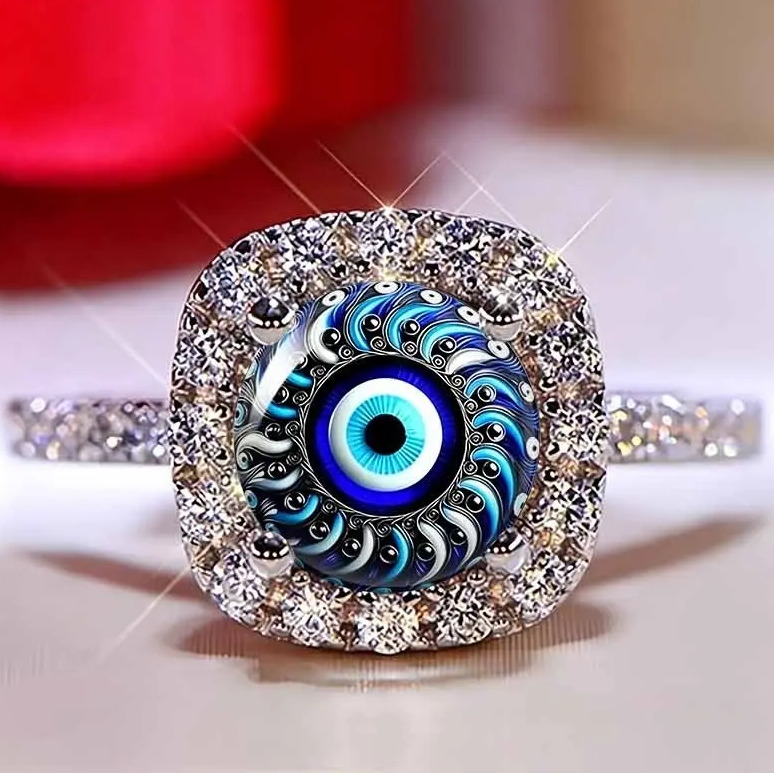 Evil Eye Swirl Pave Ring