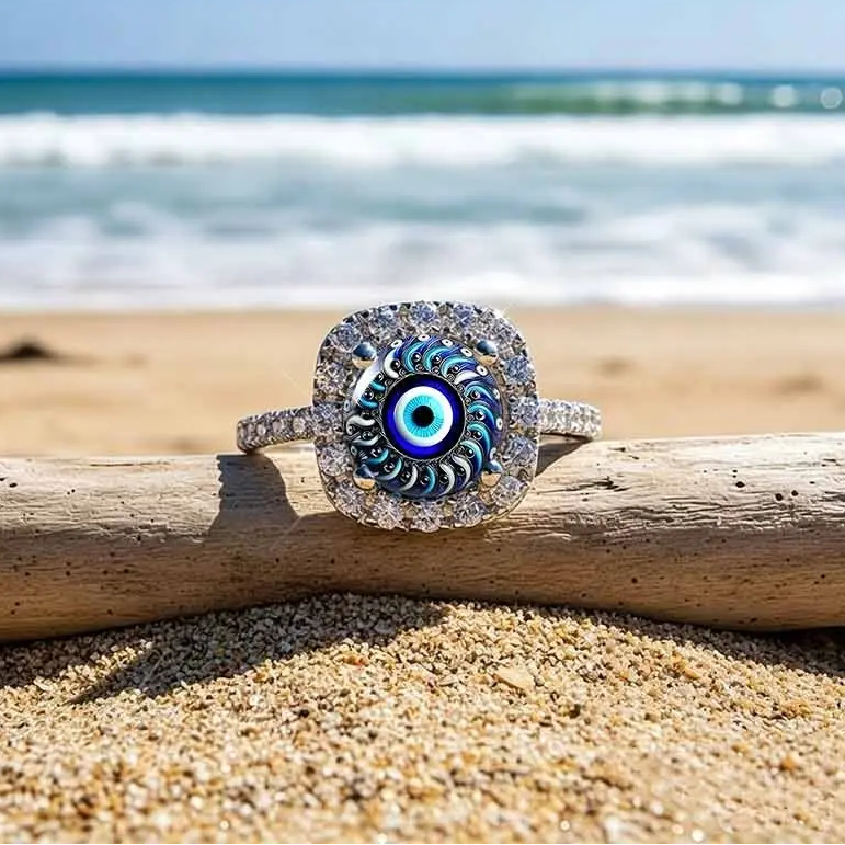 Evil Eye Swirl Pave Ring