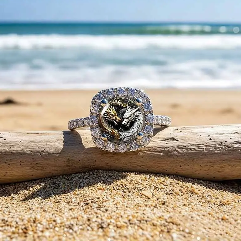 Double Dragon Pave Ring