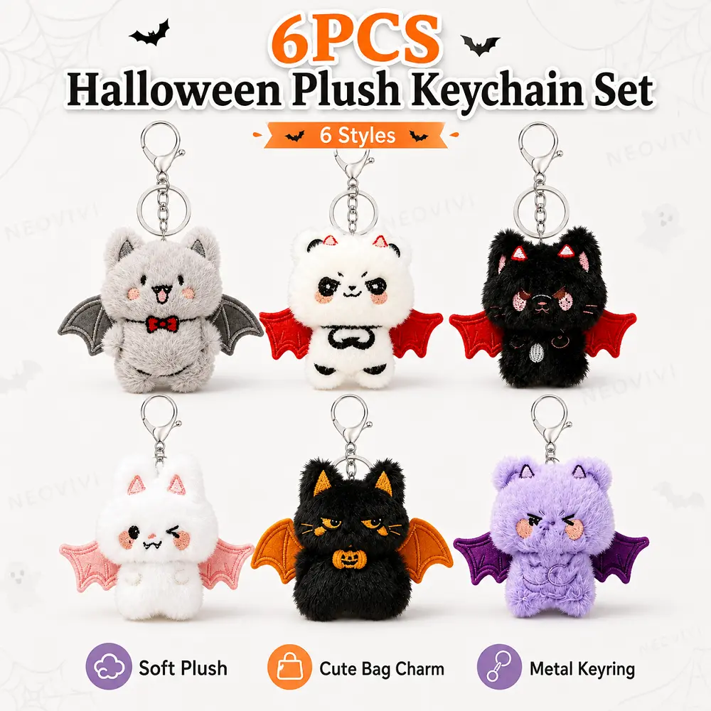 6pc Halloween Plush Keychain Set