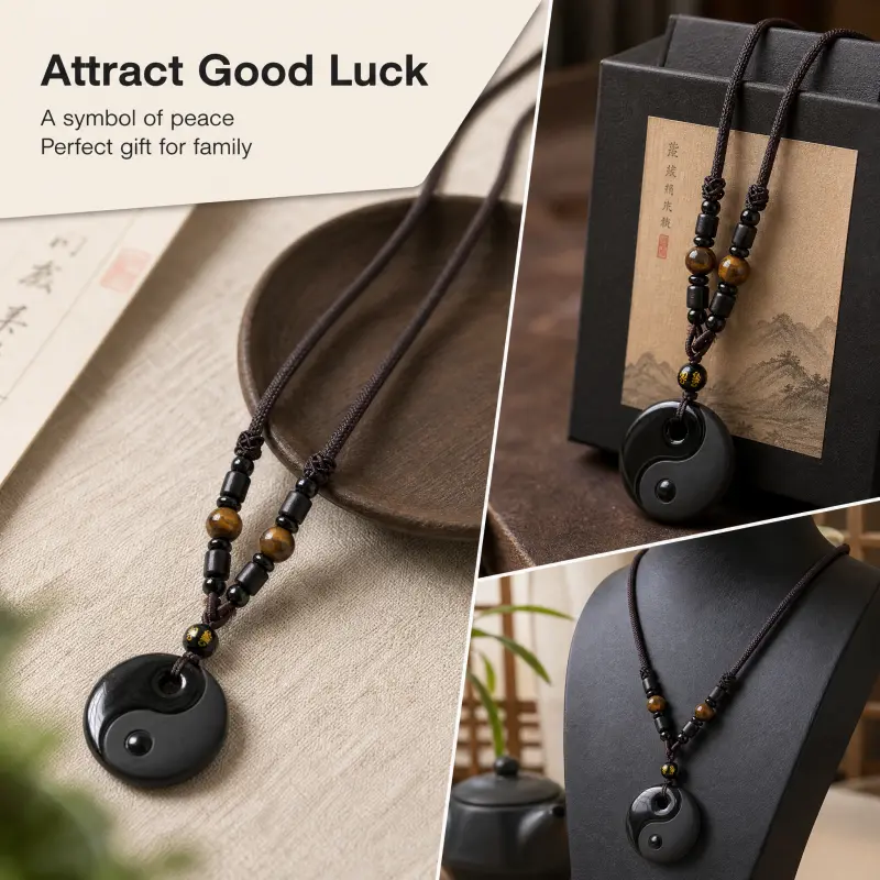 Obsidian Yin Yang Necklace