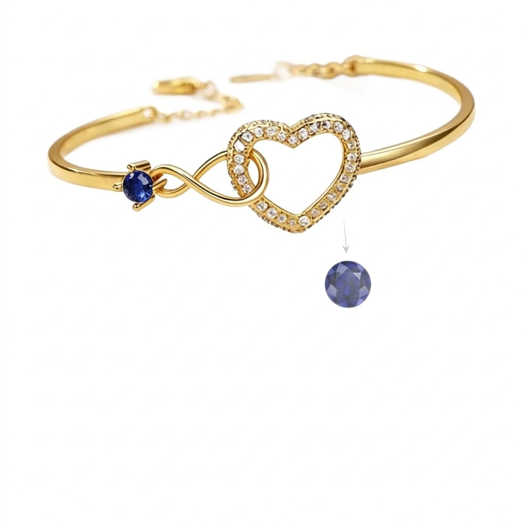 Birthstone Heart & Infinity Cuff Bracelet