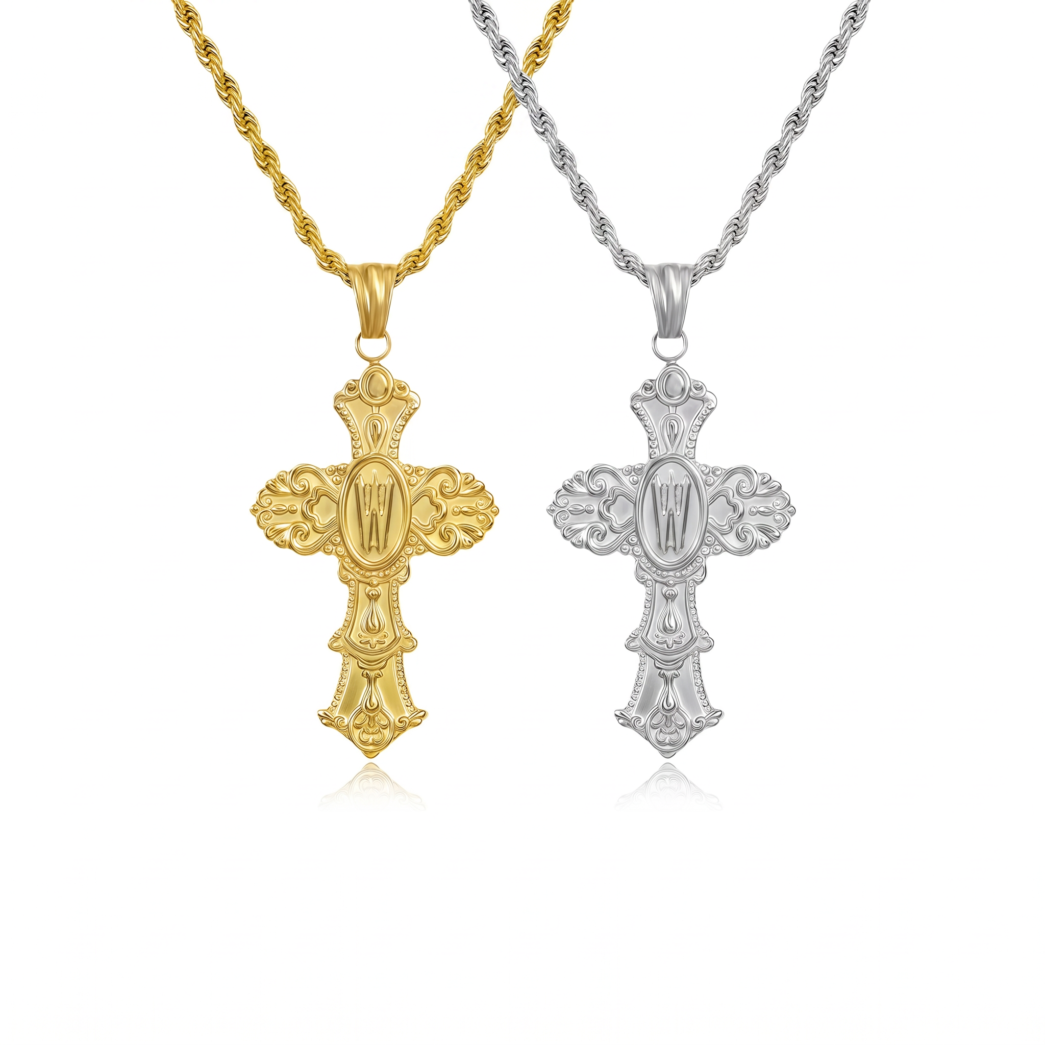 Vintage Cross Initial Necklace